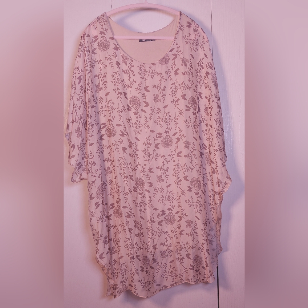 Made in Italy Sheath Sheer Overlay Dress Size Large Silk Floral Butterfly Flowy